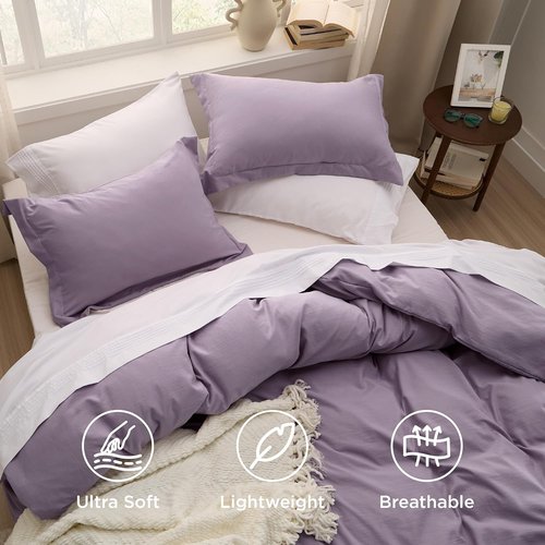 Bedsure Duvet Cover Set - Extra Soft Grayish Purple Queen Size Bedding, 3 Pieces with Zipper Closure