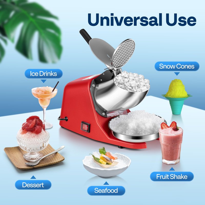 VIVOHOME Electric Ice Shaver Crusher Machine Snow Cone Maker Red 143lbs/hr with Ice Pick for Home and Commercial Use