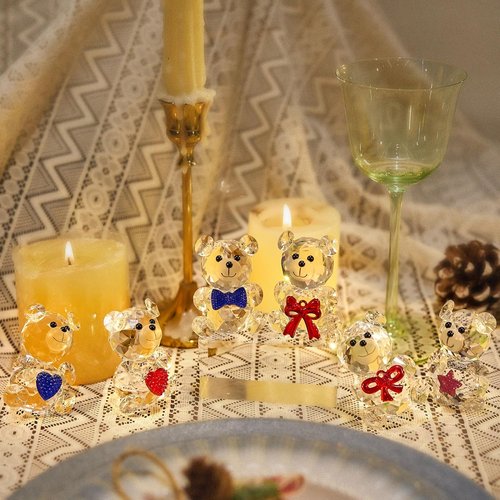 Crystal Bear Figurine Set by Skiennix - 6 Handcrafted Glass Animal Sculptures for Home Decor | 2.4” Tabletop Display