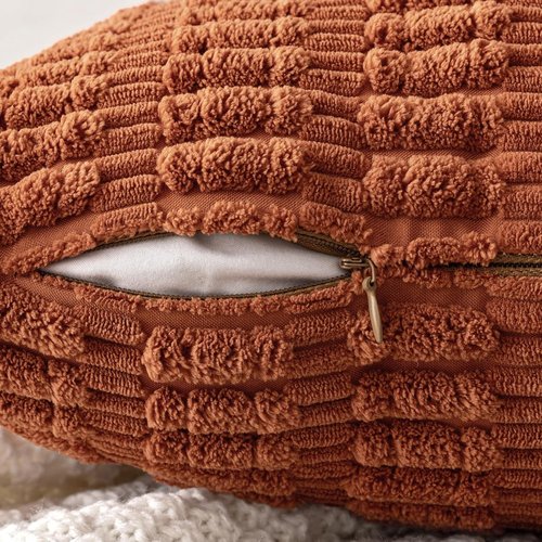 MIULEE Decorative Pillow Covers - Pack of 2 Dark Rust Corduroy | Soft Boho Striped 16x16 Inch for Modern Farmhouse Decor