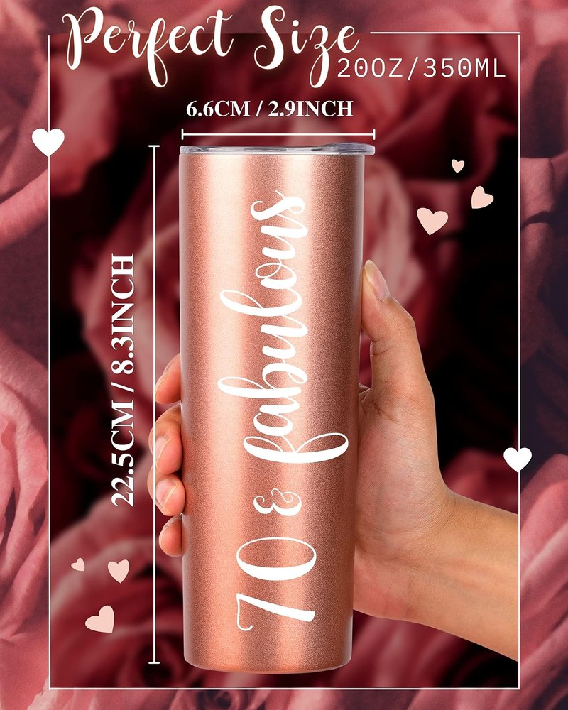 Onebttl 70th Birthday Gifts for Women, 70 & Fabulous, 70th Birthday Gift Idea for Women, Coworker, Friends, Mom, 70th Bday Gifts, Stainless Steel Tumbler 20oz - Rose Gold