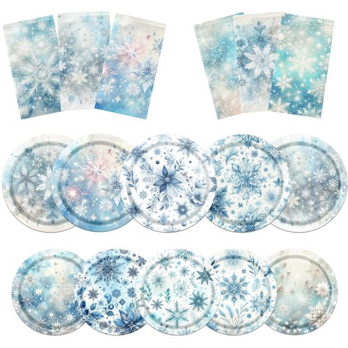 OGMOGKW Winter Wonderland Decorations Tableware,60pcs Blue Snowflake Paper Plates and Napkins Disposable Snowflake Party Decorations for Winter Holiday Party