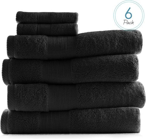 Hearth & Harbor Bath Towels - Ultra Soft 100% Ring Spun Cotton Set of 6 - Highly Absorbent Black Luxury Towels
