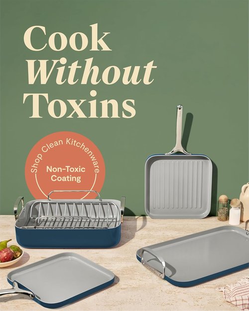 Caraway Square Cookware Set - Non-Stick Ceramic Pans for Griddling & Searing - Navy Color