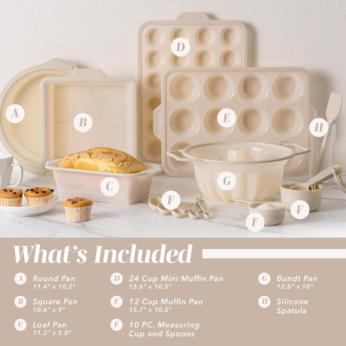 Cook With Color 17 Pc. Silicone Baking Pan Set - Non-Stick Muffin Pans with Sturdy Metal Frame | Easy Clean & Flexible Cake Molds