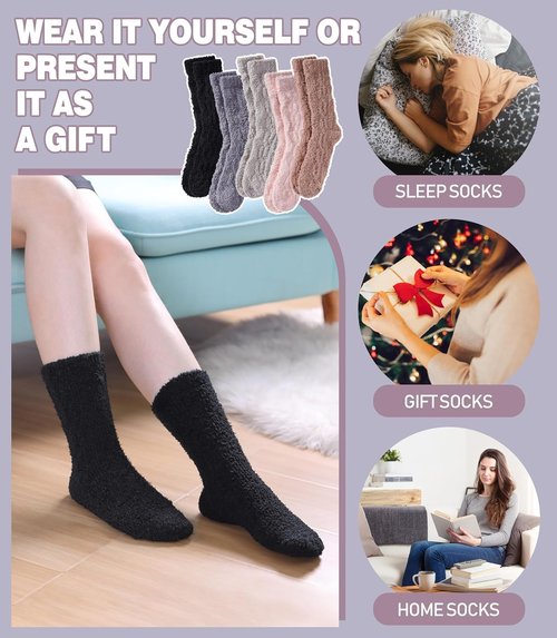 LANLEO Fuzzy Socks for Women - Soft, Cozy, Fluffy Winter Slipper Socks | Warm Microfiber Plush