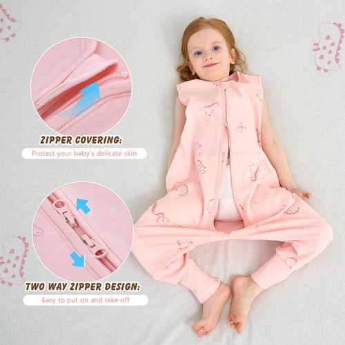 LAT Baby Sleep Sack,Summer Toddler Cotton Sleep Sacks with Legs,Dinosaur for Boys Girls,Baby Wearable Blanket with Zipper(XL(4-6T),Pink)
