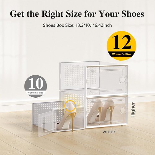 Kuject X-Large Shoe Storage Boxes - Clear Plastic Stackable 12 Pack for Sneakers & Toy Organization | White