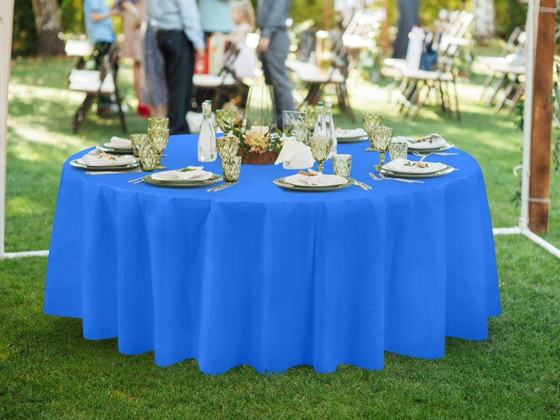 Utopia Kitchen Plastic Table Cloth Disposable (12 Pack - 84 Inch) Blue Round Tablecloth Waterproof Stain Resistant Party Table Cover