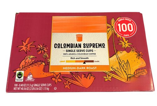 Colombian Supremo Arabica Medium-Dark Roast Coffee Pods, 100 ct. Compatible with K-Cups Brewers