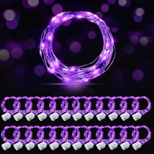 AIKEI 24 Pack LED Fairy Lights - Waterproof 7 Feet String Lights for Wedding, Party, & Garden Decor - Purple