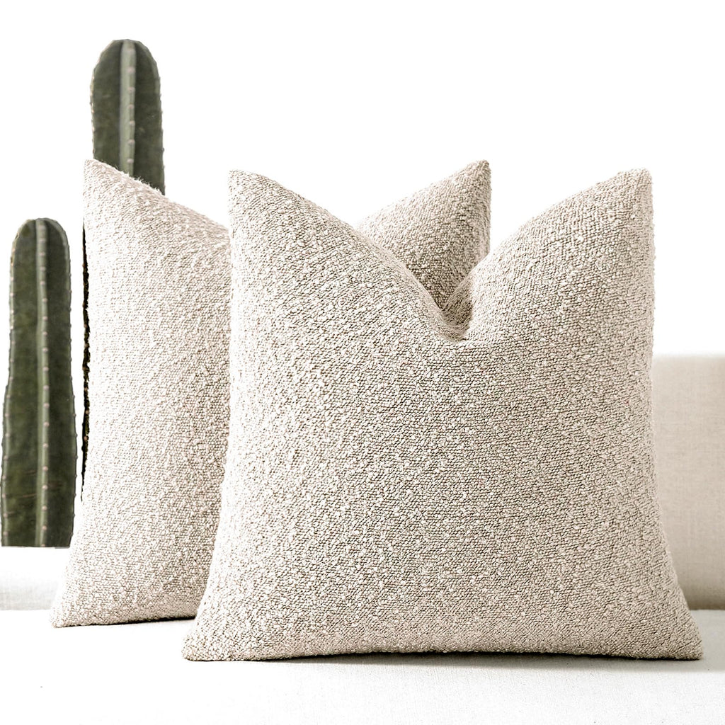 EIHU HOME 18x18 Boucle Throw Pillow Covers, Set of 2, Beige
