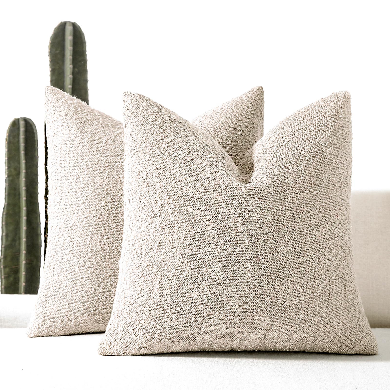 EIHU HOME 18x18 Boucle Throw Pillow Covers, Set of 2, Beige