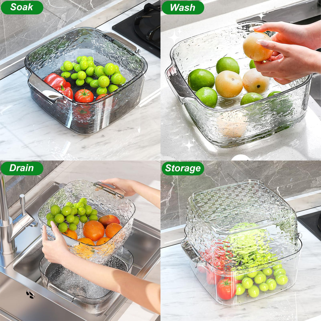 Taiuloo 6-Piece Colander Strainer Bowl Set, BPA-Free Plastic Fruit & Vegetable Washing Basket, Kitchen Colanders & Mixing Bowls for Pasta Berry Salad, 2/3.5/7QT