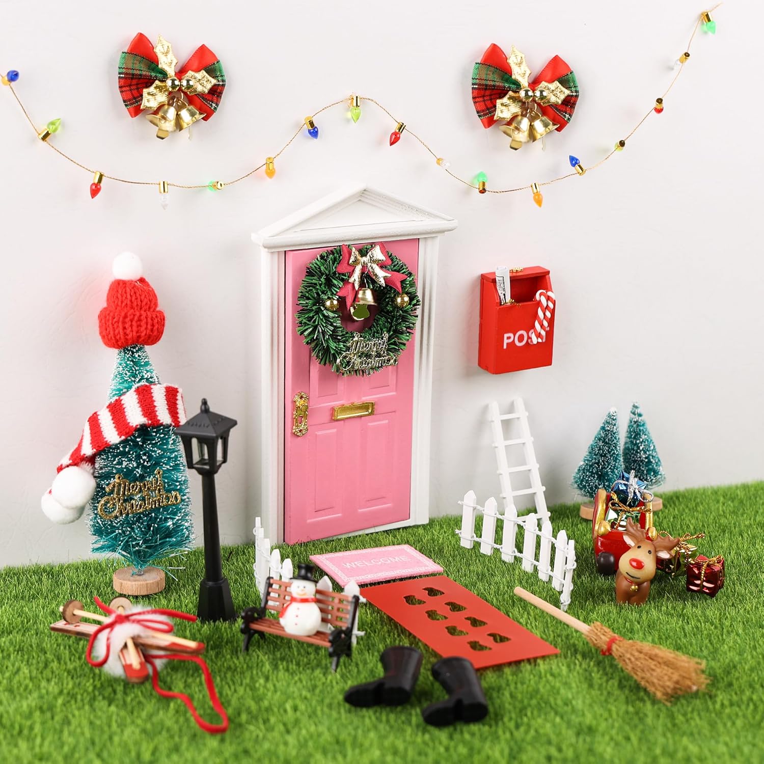 Skiennix Christmas Elf Girl Fairy Door Decor - Mini Wooden Tooth Fairy Door for Holiday Magic