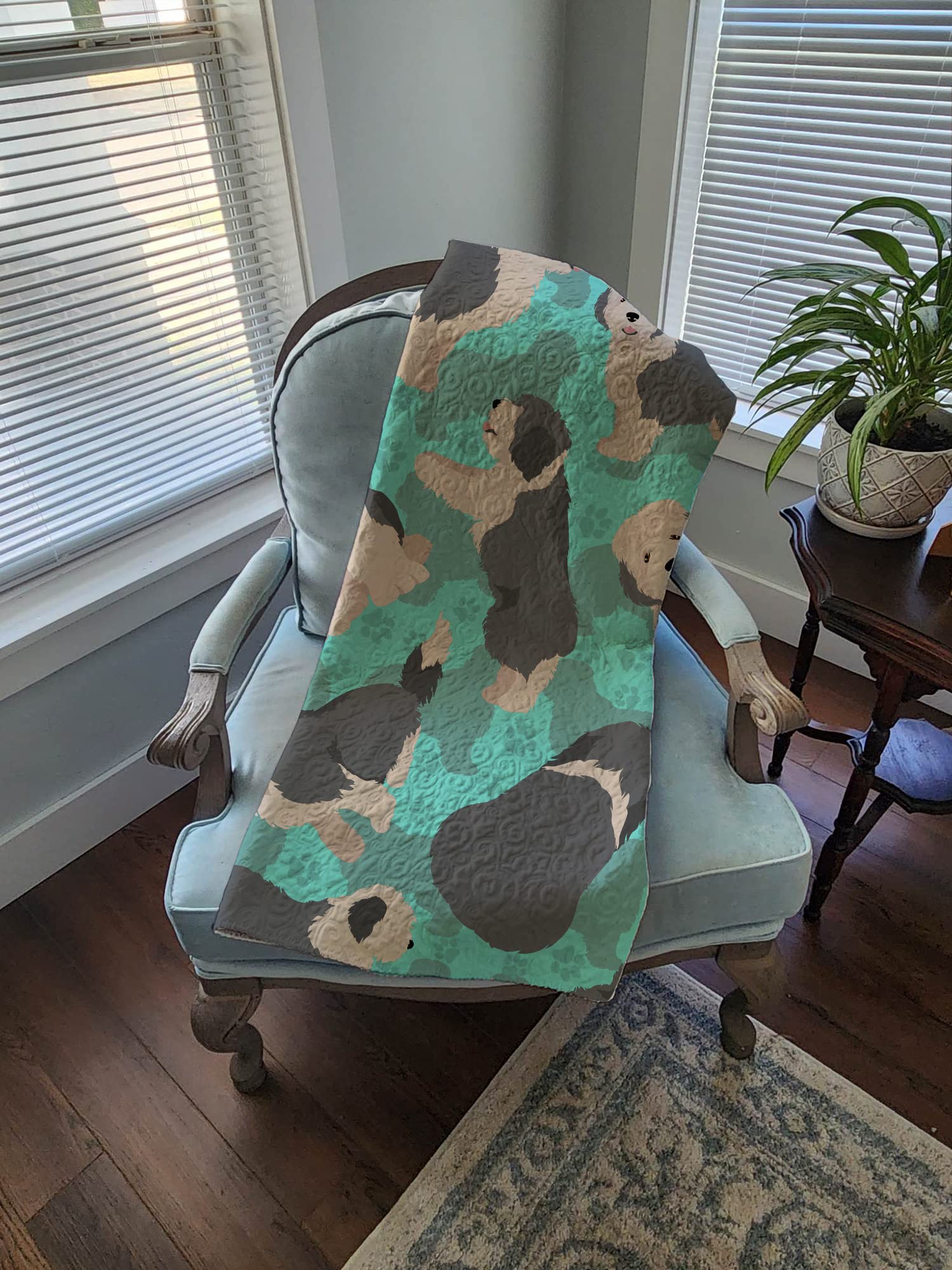 Caroline's Treasures MLM1034LQB Old English Sheepdog Quilted Blanket 50x60 Artwork Pattern Quilted Throw Blanket for Bed, Couch, Sofa, Soft and Lightweight