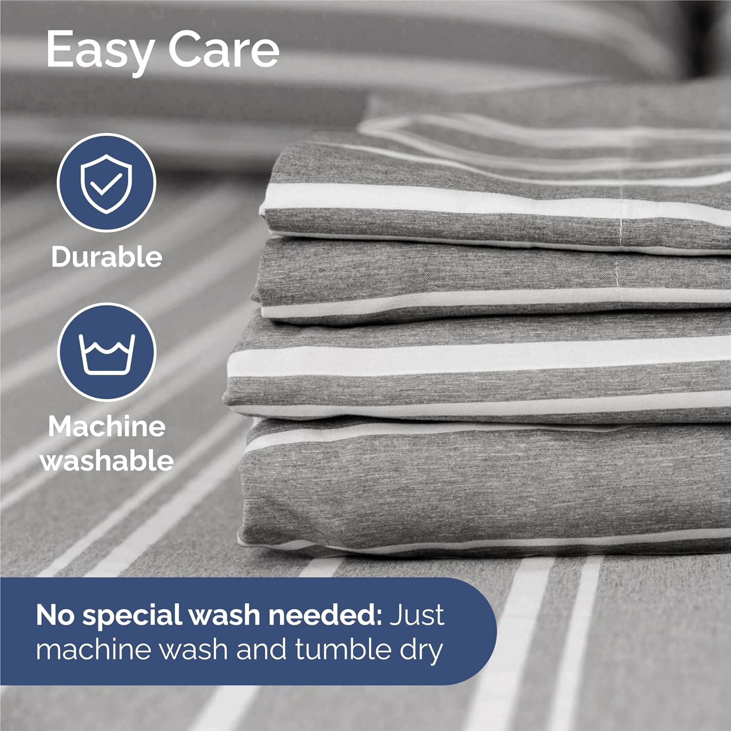 Split King Size 5-Piece Sheet Set | Comfy Breathable Cooling Bed Sheets - Luxury Hotel Quality - Grey Stripes