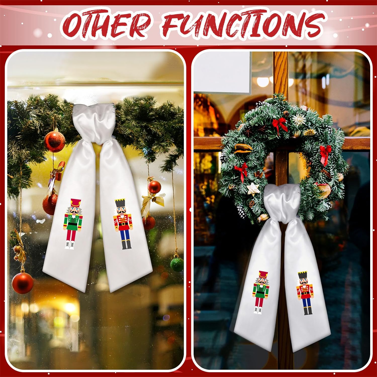 Skiennix Wreath Sash - Satin Blank Sashes for Monogramming | Indoor/Outdoor Home Decor (Red, White, Nutcracker)