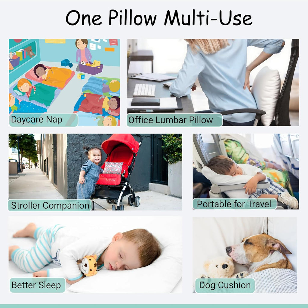 ZPECC Toddler Pillow - Hypoallergenic Organic Cotton Pillowcase | 13x18 for Travel & Daycare, White Stripe