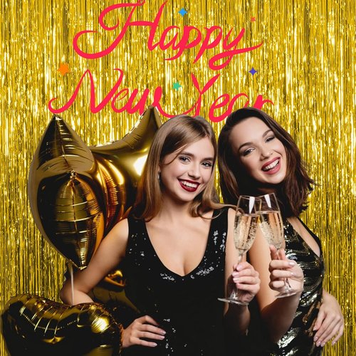 Foil Curtain Backdrop - 20 Pack Gold Metallic Tinsel Fringe Curtains for Parties & Celebrations