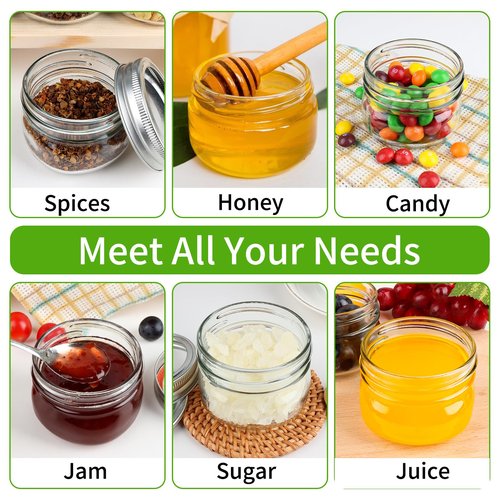 UrSpeedtekLive 24 Pack 4 oz Mason Jars with Regular Lids and Bands, Small Canning Jars, Mini Glass Jars for Honey Jelly Jam Crafts