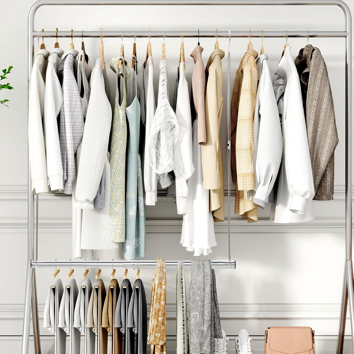 Storage Maniac Adjustable Closet Rod - Space-Saving Hanging Organizer | 2-Pack Chrome, Height & Width Adjustable