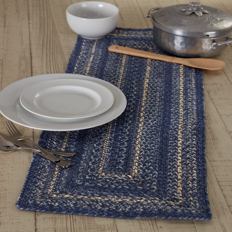 VHC Brands Farmhouse Great Falls Blue Table Runner, Blue White, Jute Blend, Rectangle, 13x36 Inches