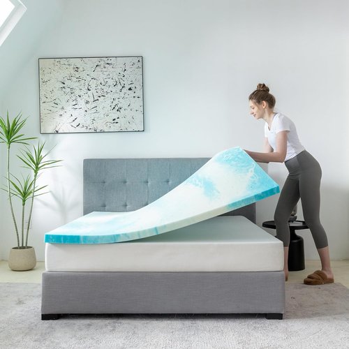 MLILY Queen Mattress Topper - 3 Inch Memory Foam with Gel Infusion | Cooling Pad, CertiPUR-US Certified, Blue 60”x80”