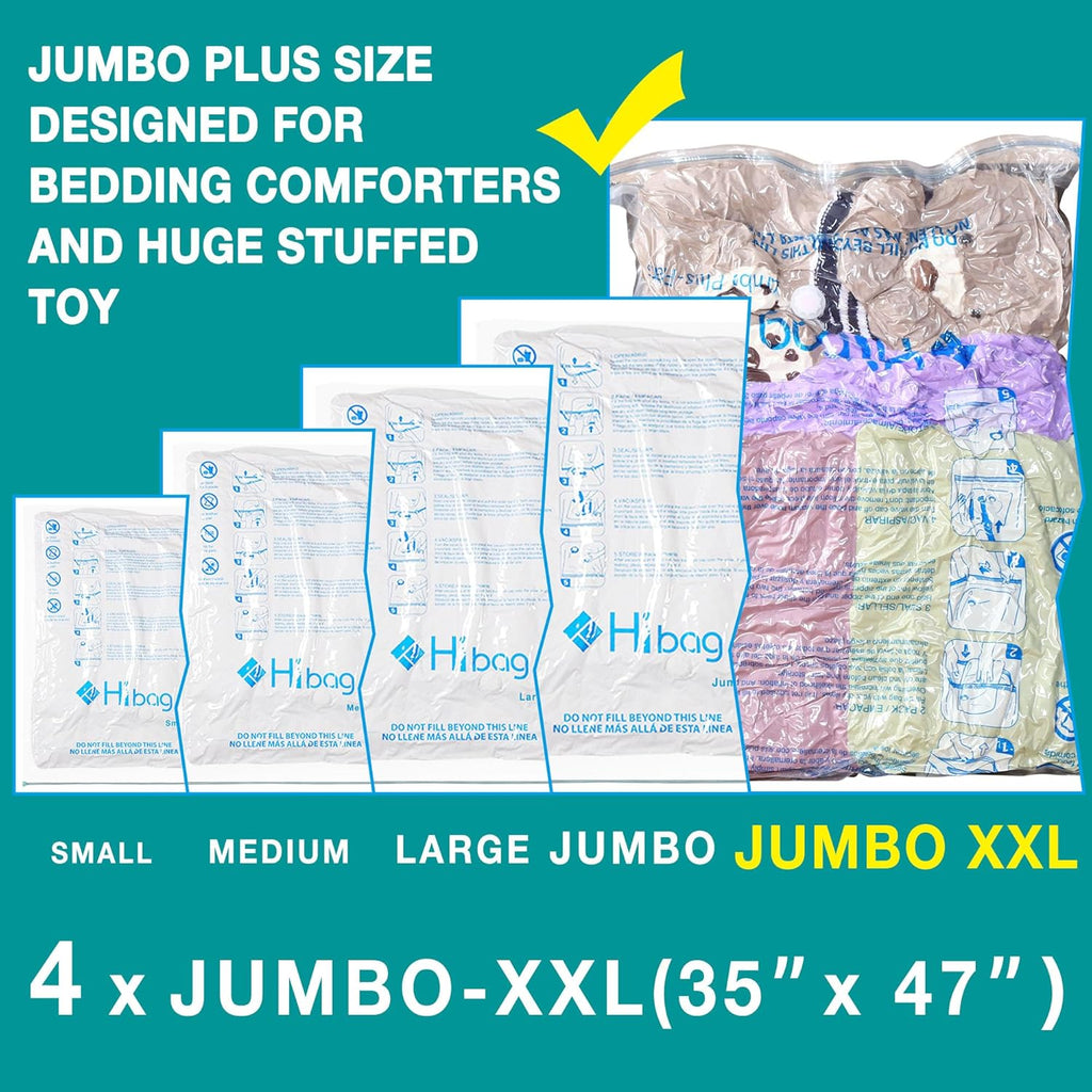 Skiennix XXL Jumbo Vacuum Storage Bags - 47''X35'' Space Saver for Blankets & Comforters (4 Pack)