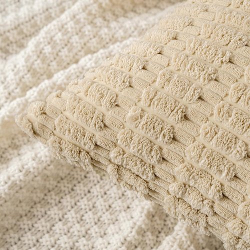 MIULEE Corduroy Throw Pillow Covers - Soft Boho Striped Design | 18x18 Inch Tan for Modern Farmhouse Decor