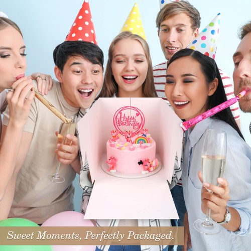Cakebon Cake Boxes with Drums - 8 Inch Round White Cake Boards/Base para Pasteles (6-Pack) - Caja para Pasteles with Window for Birthdays, Weddings and Parties