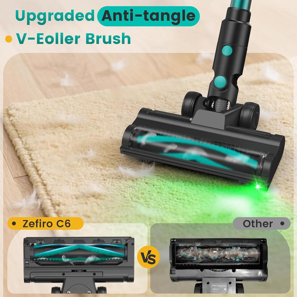 Zefiro 350W Cordless Vacuum Cleaner - 45-Minute Runtime, Lightweight Design, 1.5L Dust Cup | Ideal for Hardwood Floors & Pet Hair (Green)