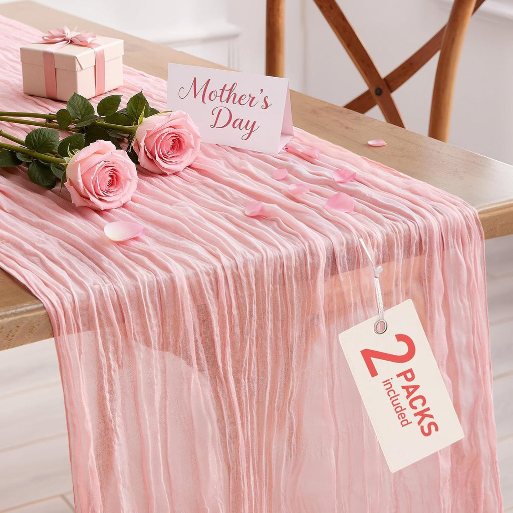 Pureegg Cheesecloth Table Runner - 2-Pack 120'' Dusty Pink Boho Table Cloth for Weddings & Parties