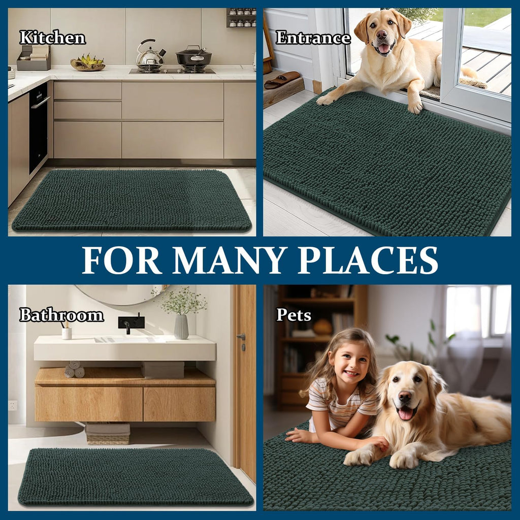 OLANLY Dog Door Mat - Absorbent Non-Slip Washable Doormat for Muddy Paws | 32x20, Blackish Green