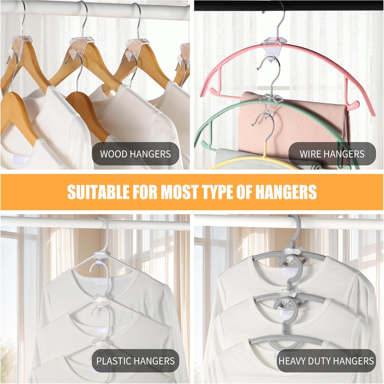 SLMT Space Saving Hanger Hooks - 30 Pack Clear Clothes Connector Hooks for Closet Organization