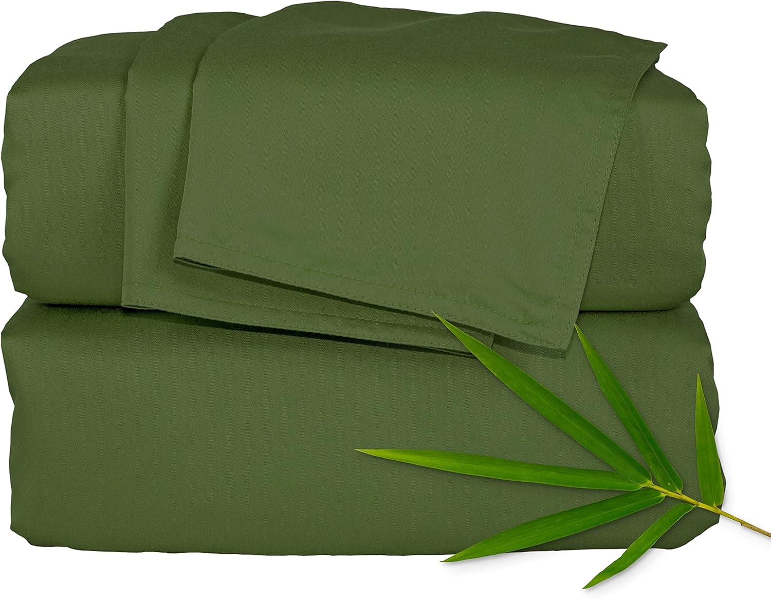 Pure Bamboo Twin Sheets - Luxuriously Soft & Cooling 100% Organic Viscose Bed Sheet Set | Pesto Color, Double Stitching