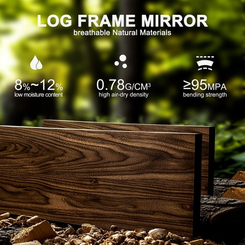 AMOISE Wall Mirror with Rustic Wood Frame, 28"x20" Solid Wood Vanity Mirror for Bathroom, Bedroom, or Entryway, Vertical or Horizontal Mount