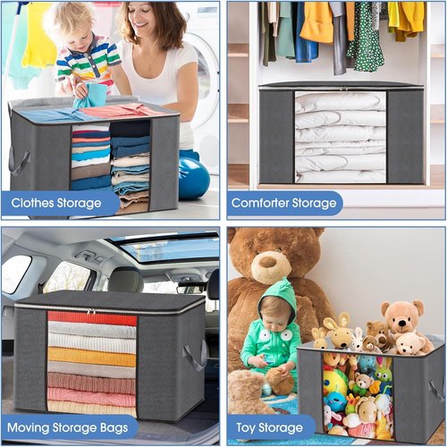AIOR Storage Bags - 90L Large Foldable Organizers for Clothes, Blankets & Bedding | 2 Pack with Sturdy Zippers