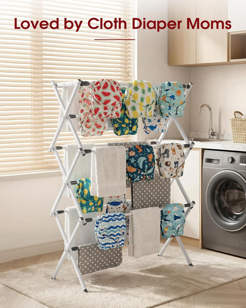 Sakugi Foldable Clothes Drying Rack - 3-Tier Metal Laundry Organizer with Non-Slip Feet, 11.4"D x 29.1"W x 37.4"H, White & Black