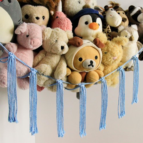 Mirolam Stuffed Animal Storage Hammock Net - Large Hanging Organizer for Nursery Decor - Blue
