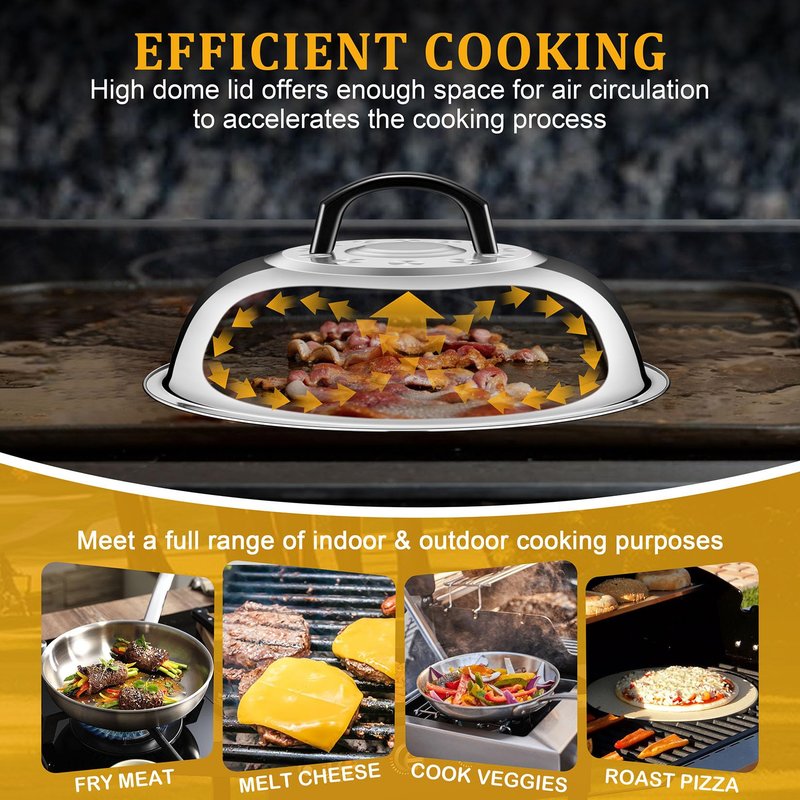 11.5 in Cheese Melting Dome Set of 2, Joyfair Basting Cover for Griddle, Stainless Steel Melt Lid with Heat-Proof Handle, Heavy Duty Griddle Accessories for Outdoor Flat top Grilling, Dishwasher Safe