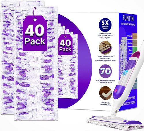 Funtin Power Mop Pads - Unscented Disposable Refills for Swiffer PowerMop | Thickened Multi-Surface Cleaning (40 Pack)