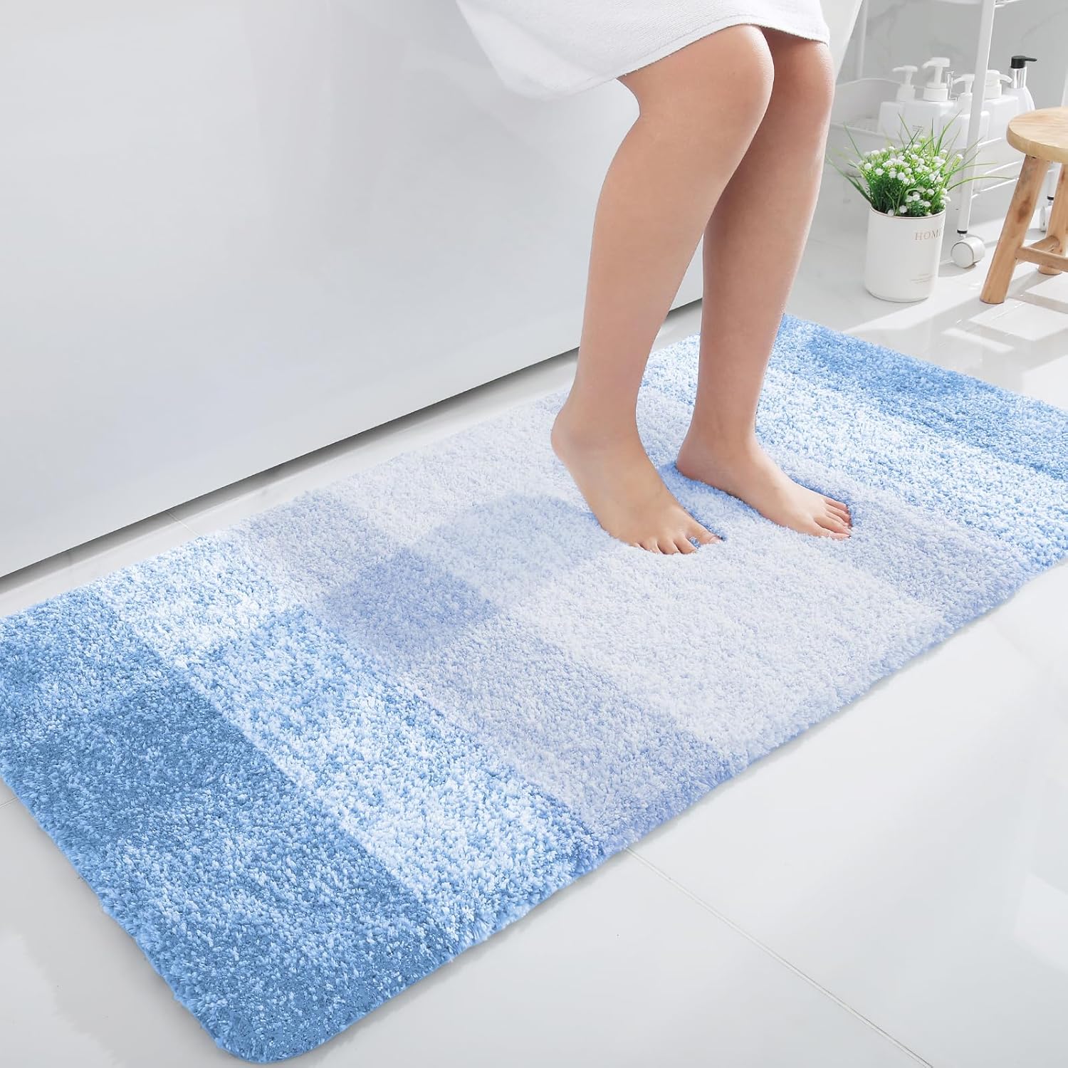 OLANLY Bathroom Runner Rug - Extra Soft Microfiber Mat | Quick Dry & Washable, 47x24, Light Blue
