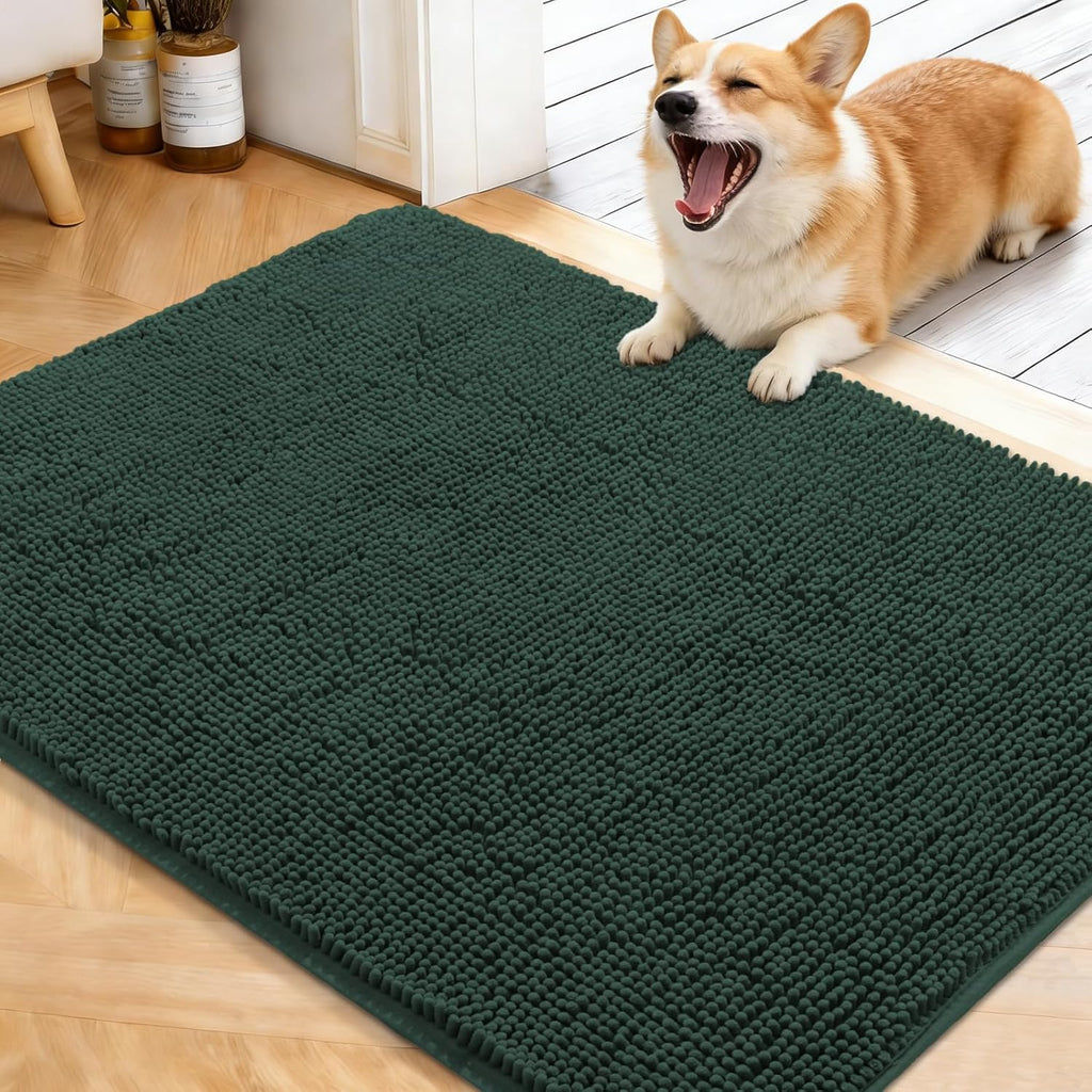 OLANLY Dog Door Mat - Absorbent Non-Slip Mud Mat for Indoor Use | 40x32 Inches, Blackish Green