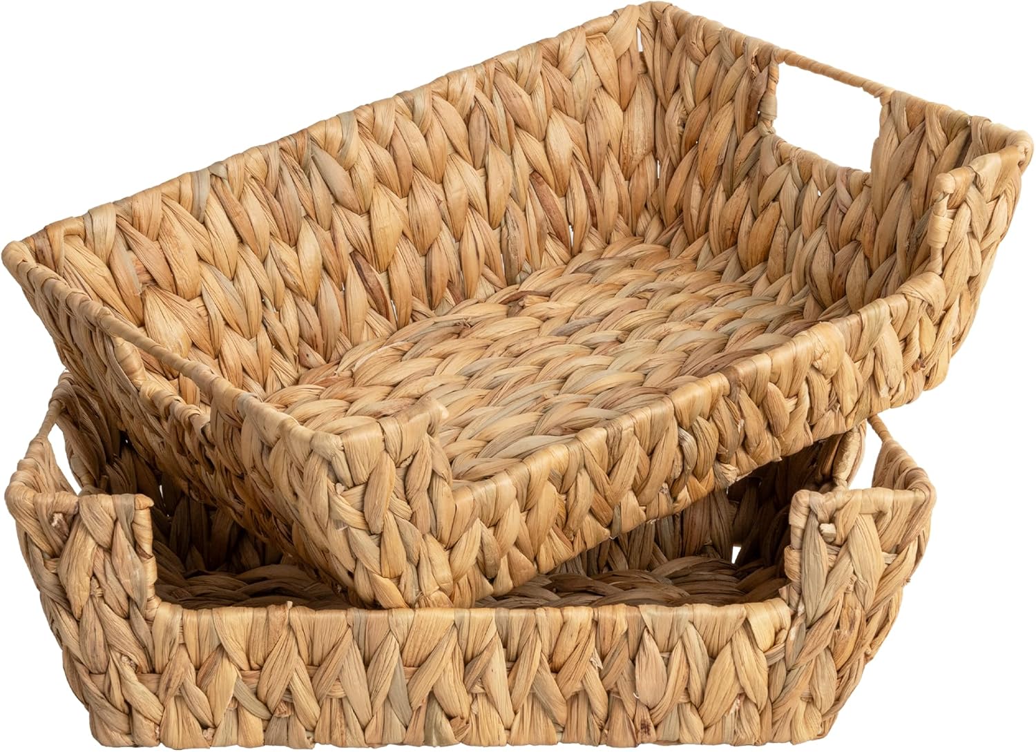 StorageWorks Water Hyacinth Baskets - Stackable Wicker Organizers with Built-in Handles | 2-Pack