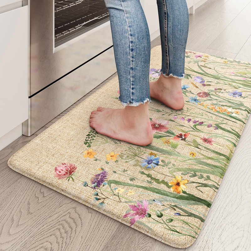 KIMODE Anti Fatigue Mats for Kitchen Floor 17.3"x29", Cushioned Kitchen Rugs, Non Slip Waterproof Kitchen Floor Mat, Floral Comfort Standing Mat for Laundry, Office, Sink, Desk Brown