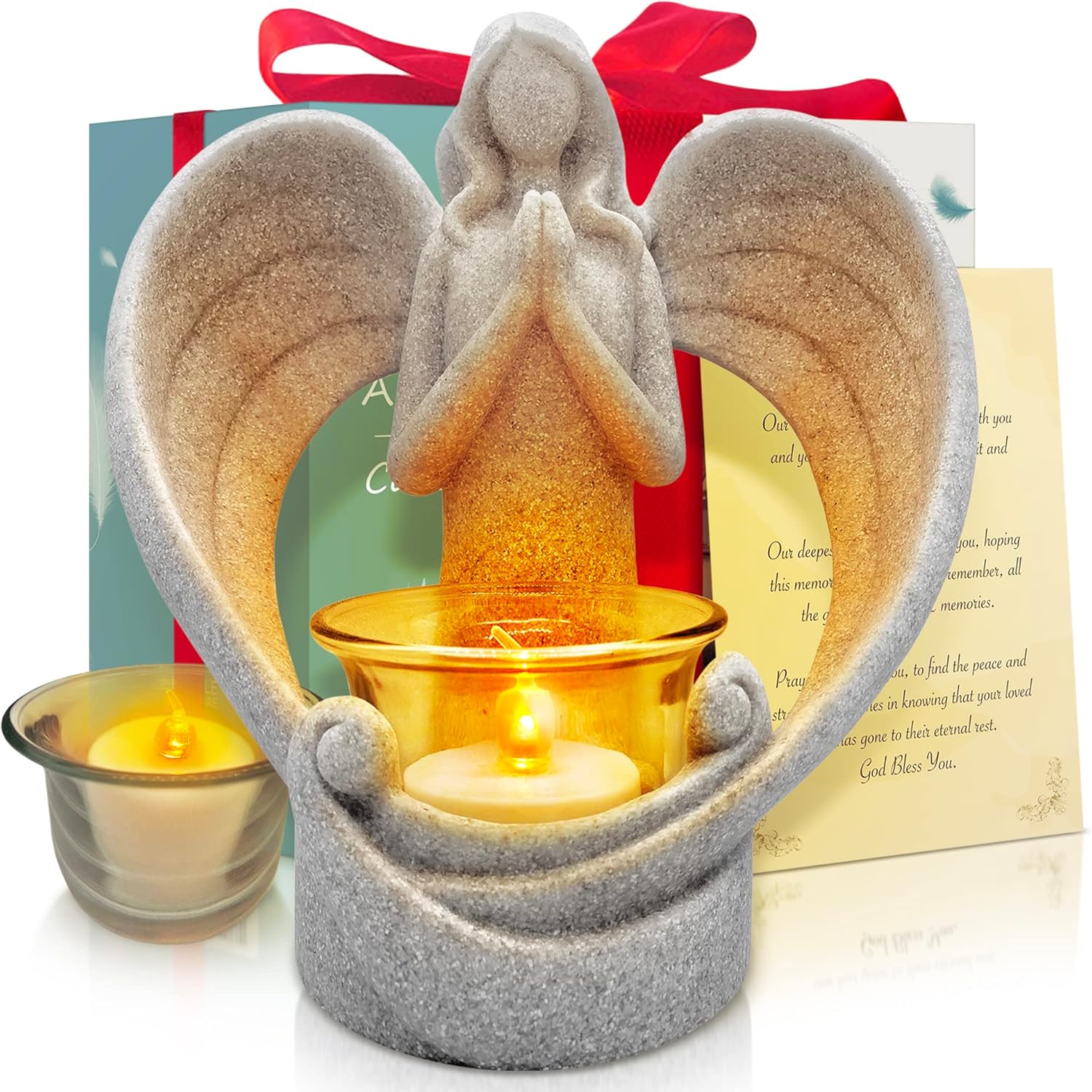 OakiWay Memorial Candle Holder - Angel Figurines with Flickering LED Tealight | Sympathy Gifts for Loss
