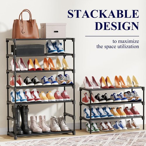 Kitsure Shoe Rack - Stackable Non-Woven Shoe Organizer for Closet & Entryway | 5-Tier, 27.5" Wide, Black
