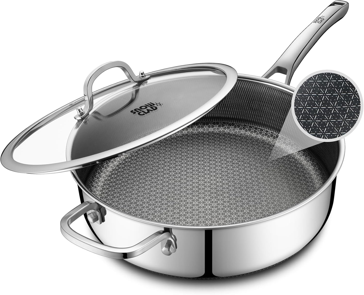 SNOWCLAD Nonstick Frying Pan with Lid - 5 Quart Hybrid Saute Pan | PFOA Free, Dishwasher & Oven Safe