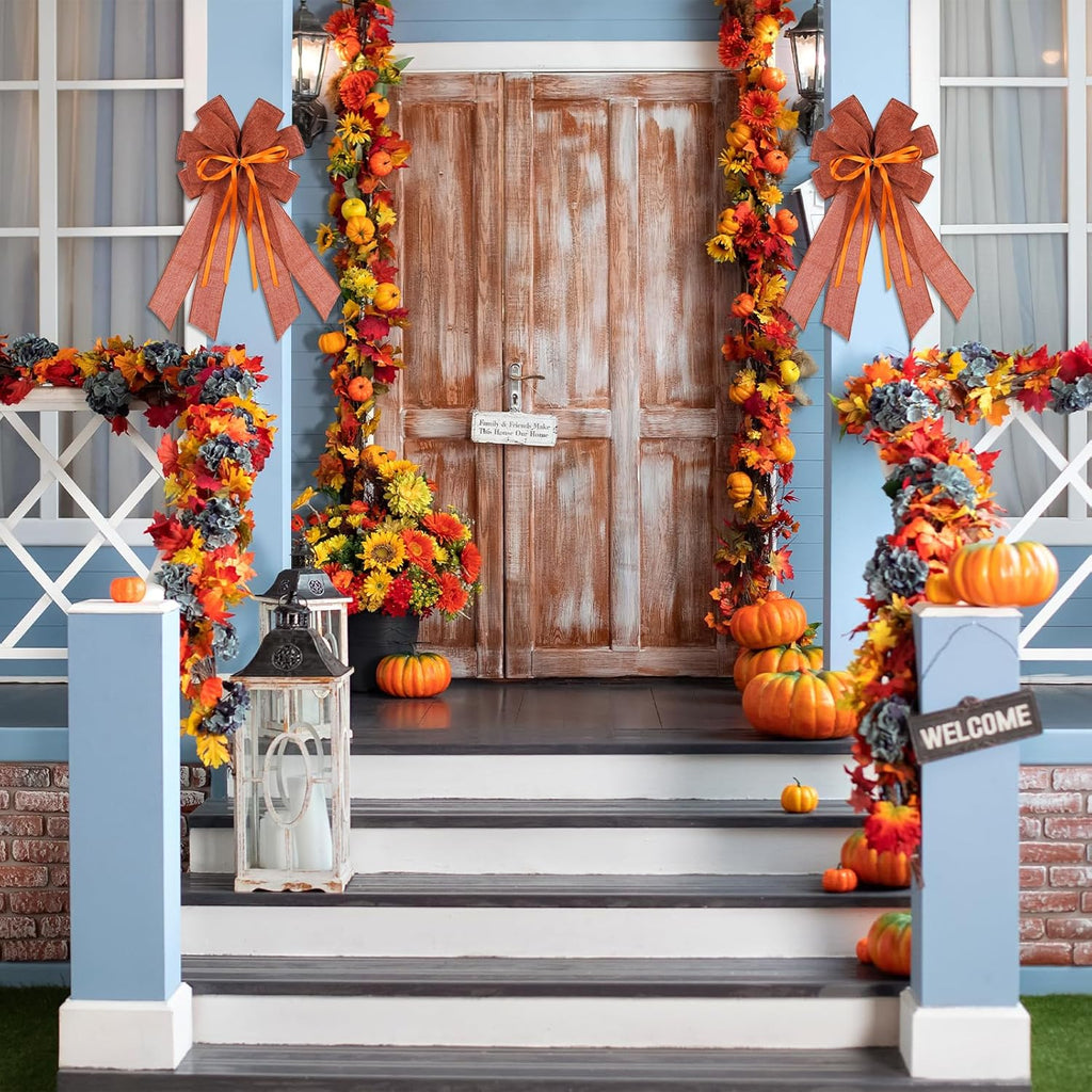 YKW Large Maple Orange Burlap Bow - 20x11 Inch Fall Wreath Decor | Thanksgiving & Halloween Ornaments